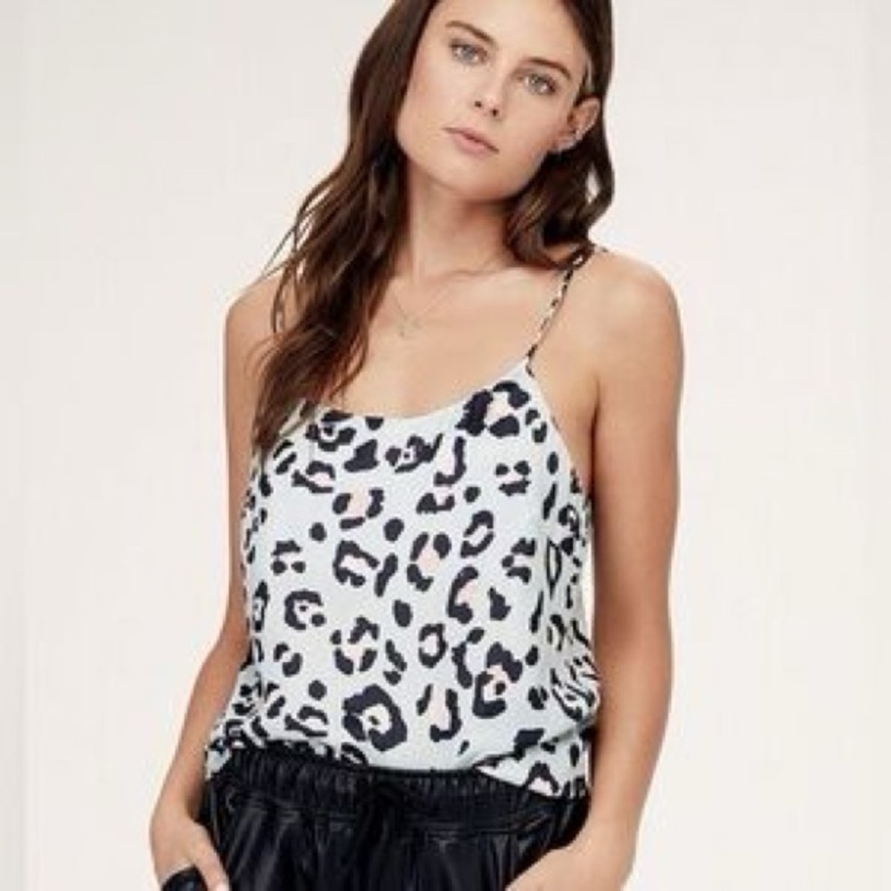David Lerner Light Blue Leopard Print Spaghetti Strap Cami
